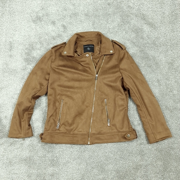 Dorothy Perkins Jackets & Blazers - Dorothy Perkins Brown Suede Feel Long Sleeve Jacket Coat UK 12 Zip Pockets